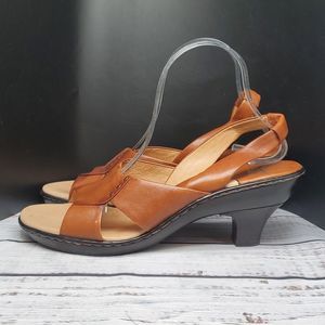 Sofft | Leather Cognac Brown Heeled Studded Sandals Size 10
